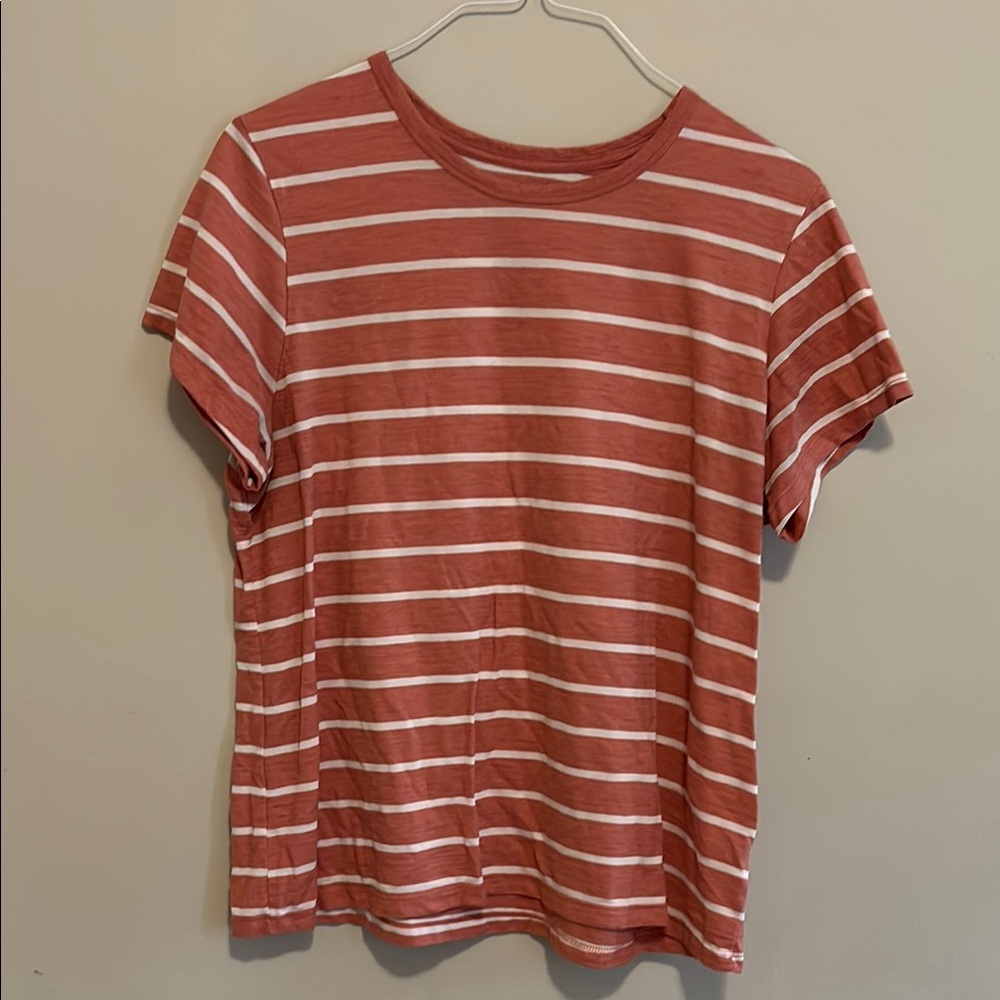 Time and Tru Orange and White Fitted Short Sleeve T-Shirt